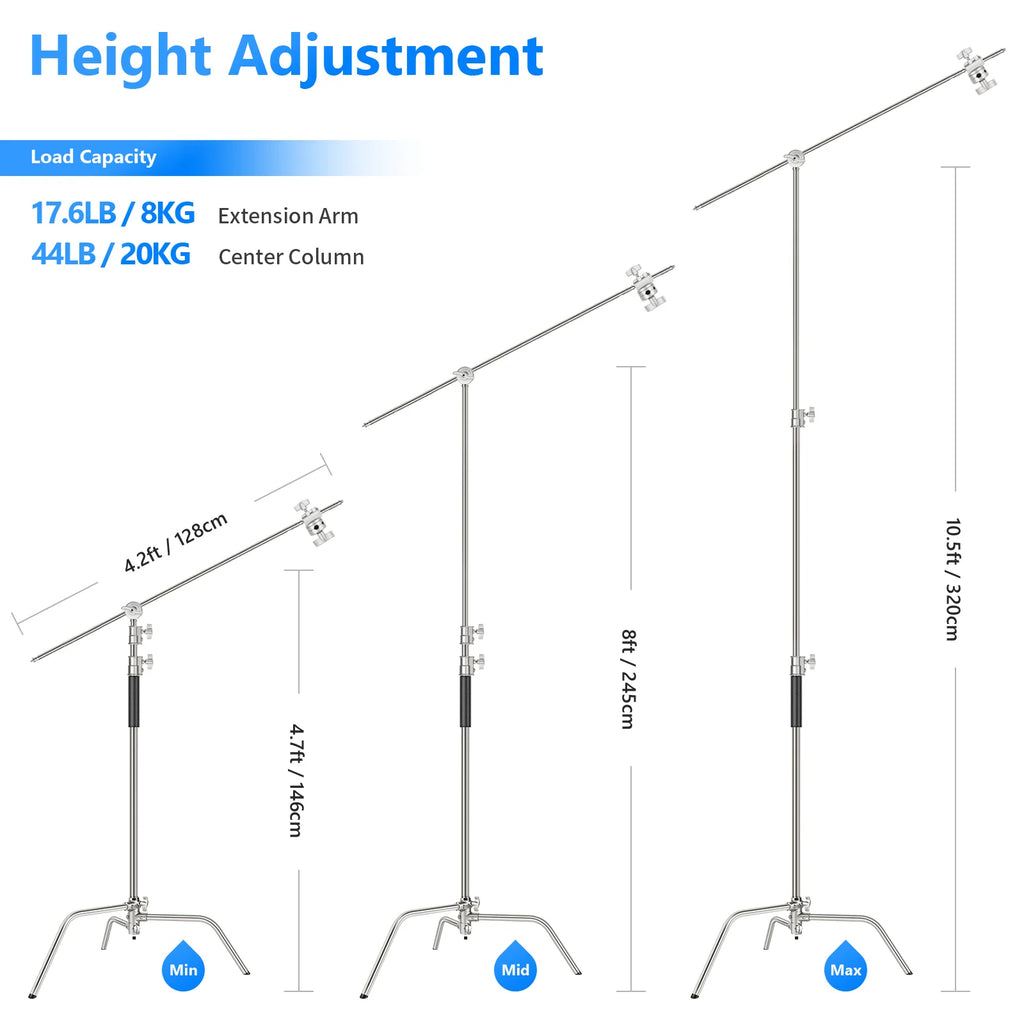 C-Stand Profesional de Acero Inoxidable NEEWER 320 cm con Brazo Boom