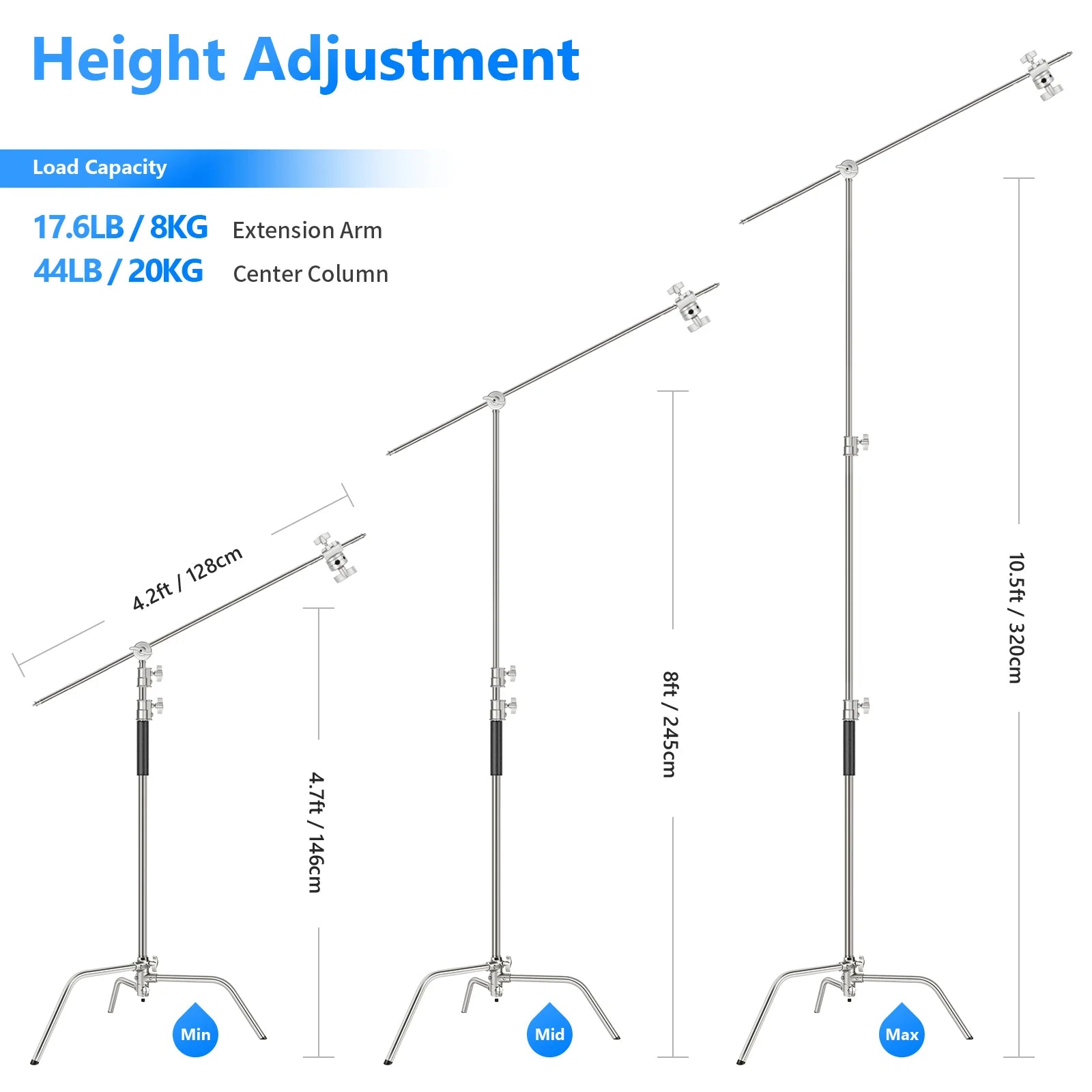 C-Stand Profesional de Acero Inoxidable NEEWER 320 cm con Brazo Boom