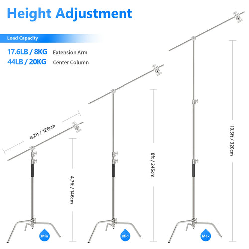 C-Stand Profesional de Acero Inoxidable NEEWER 320 cm con Brazo Boom
