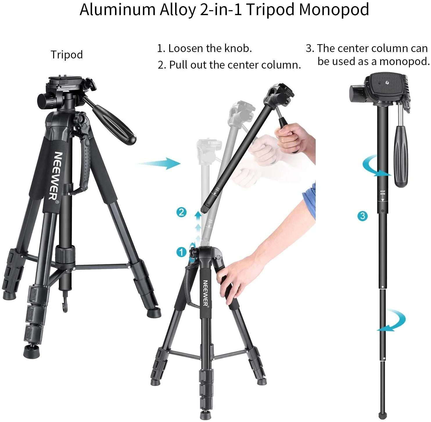 Trípode de Cámara 2 en 1 NEEWER SAB264 con Monopié 70"