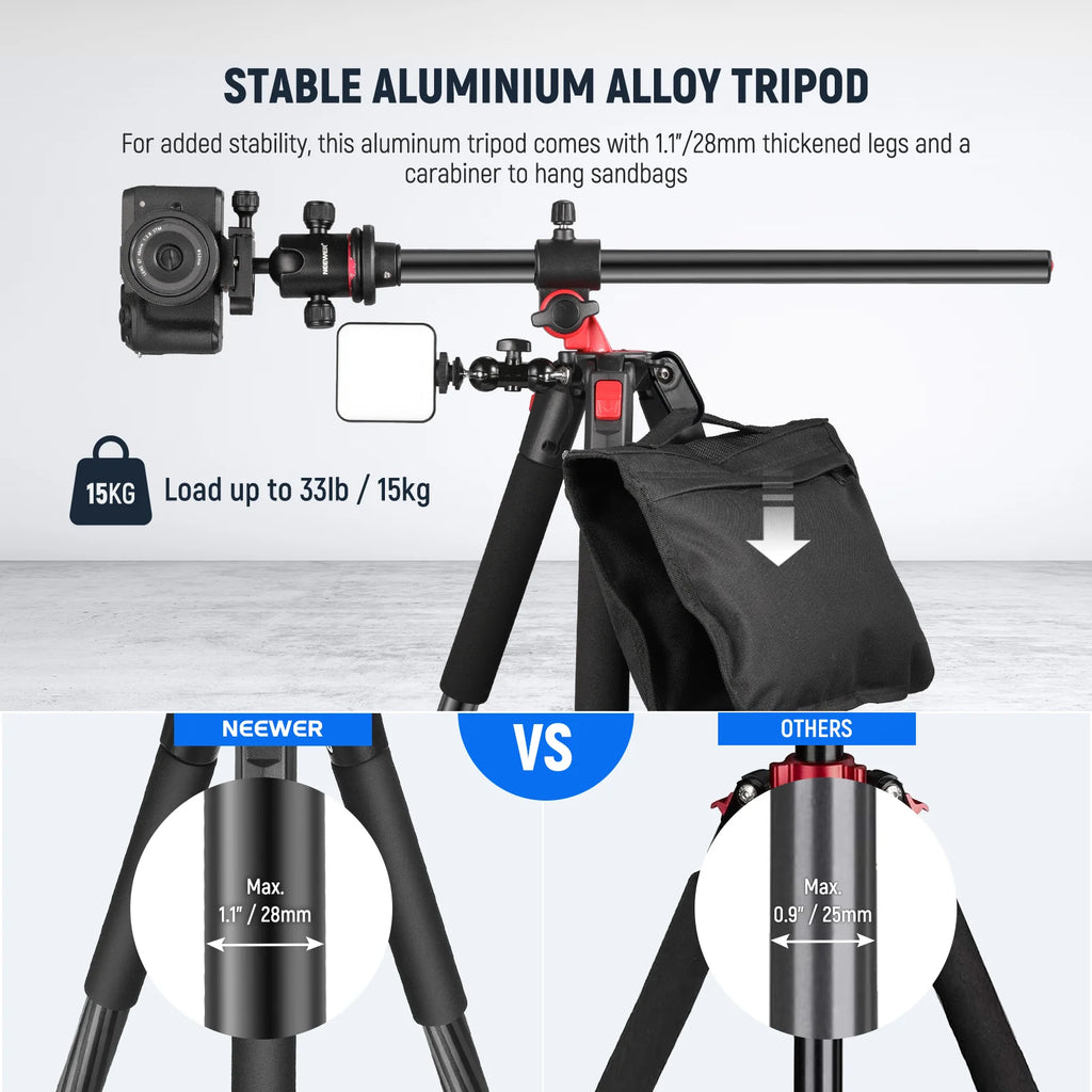 Trípode Profesional 2 en 1 NEEWER N284L+G0 con Monopié y Columna Central Horizontal