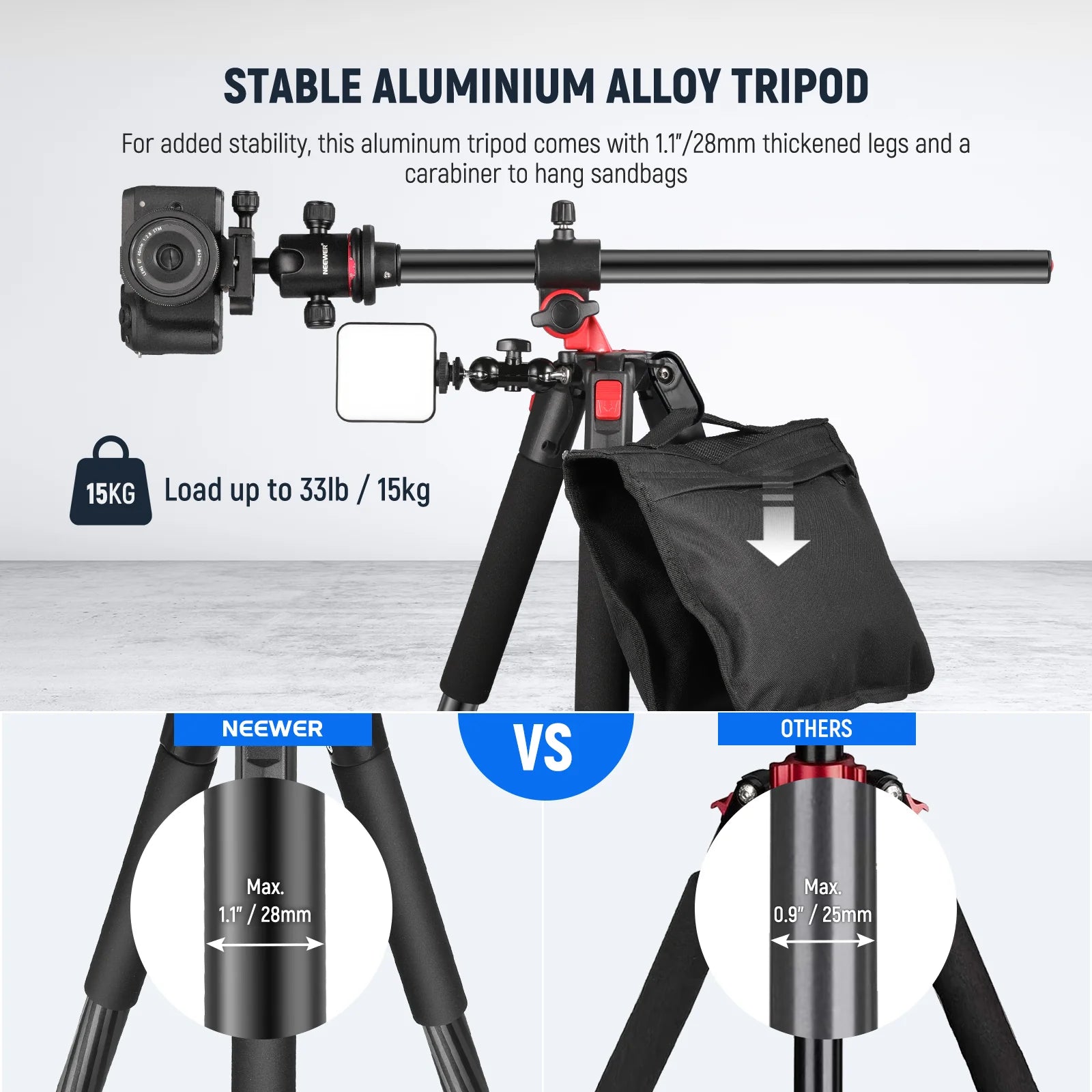 Trípode Profesional 2 en 1 NEEWER N284L+G0 con Monopié y Columna Central Horizontal