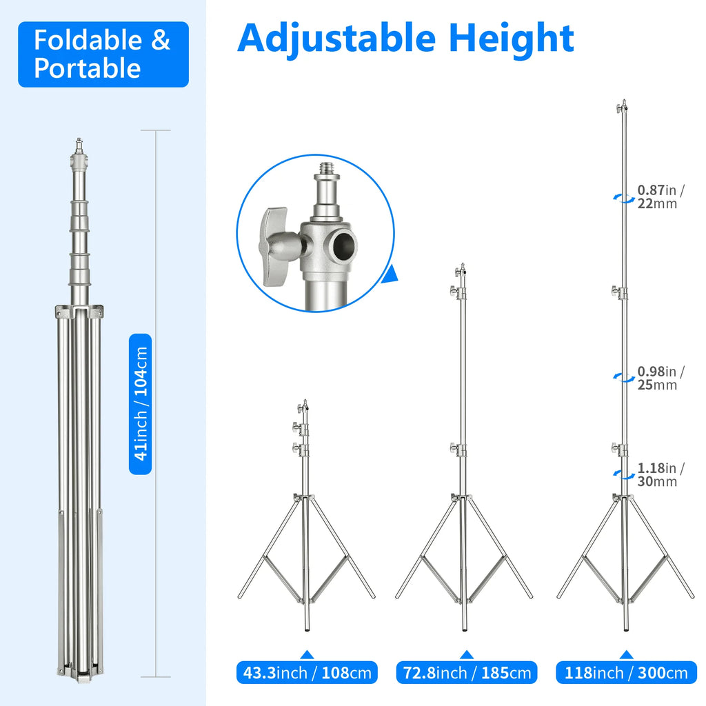 Trípode de Iluminación NEEWER ST-300SS de Acero Inoxidable (126–300 cm)