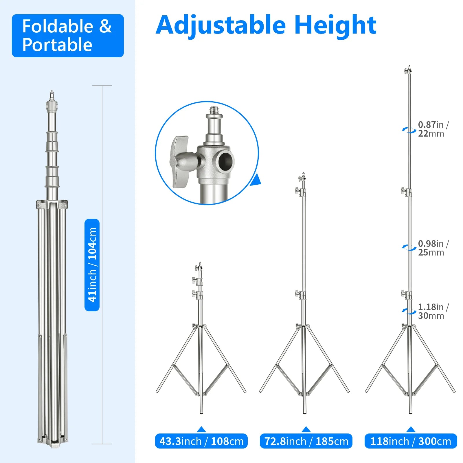 Trípode de Iluminación NEEWER ST-300SS de Acero Inoxidable (126–300 cm)