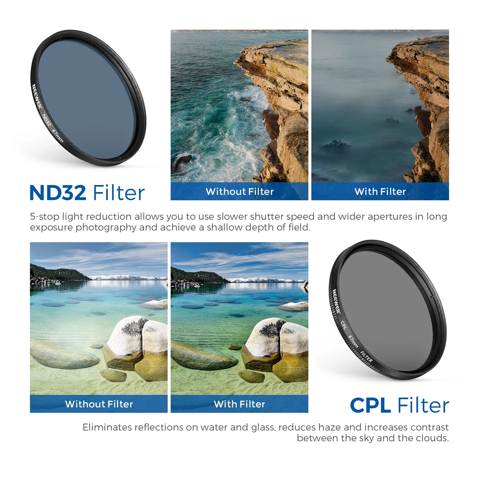 Kit de Filtros Clip-On NEEWER para Smartphone y Cámara 67mm