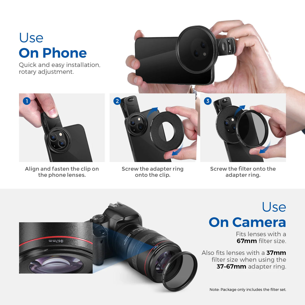 Kit de Filtros Clip-On NEEWER para Smartphone y Cámara 67mm