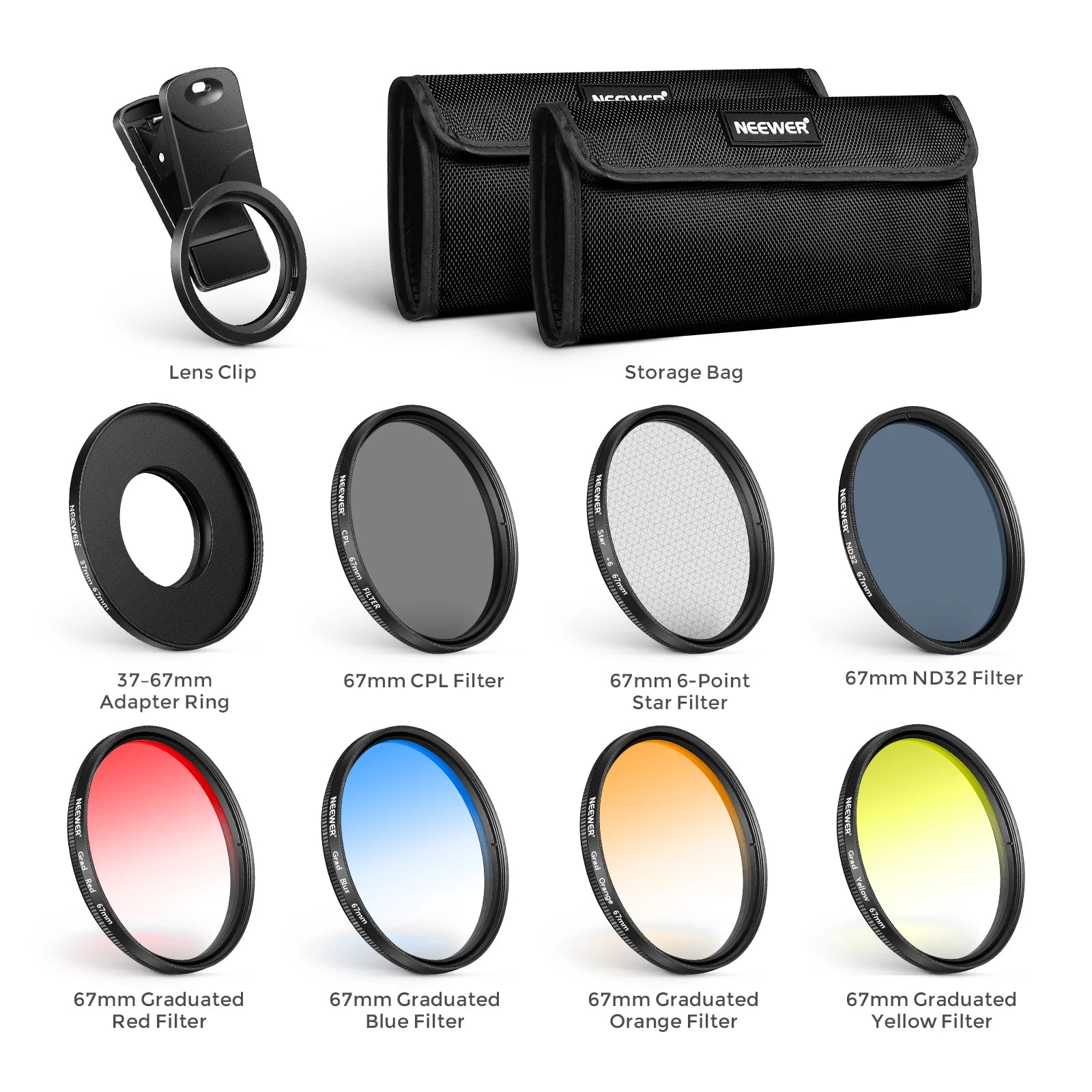 Kit de Filtros Clip-On NEEWER para Smartphone y Cámara 67mm