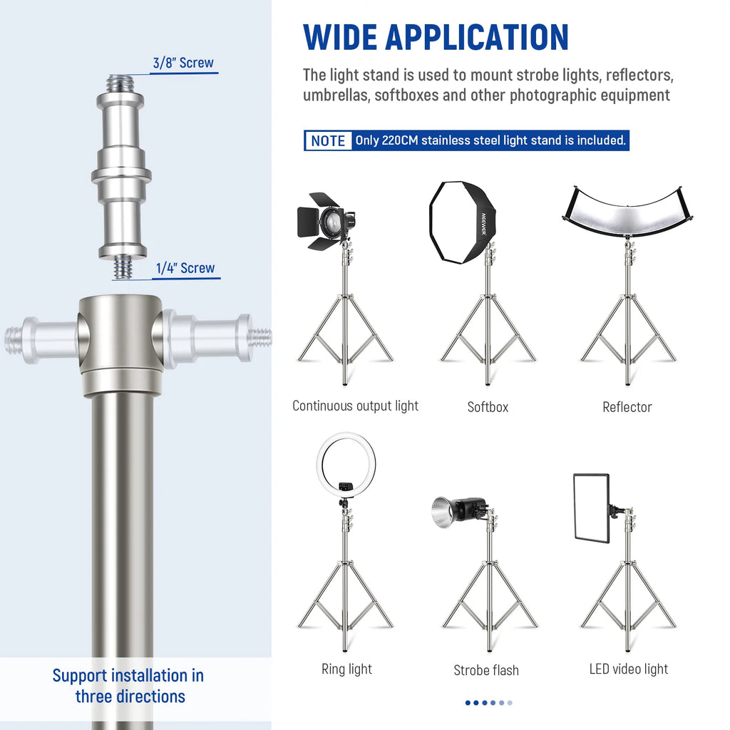 Trípode de Iluminación NEEWER ST-300SS de Acero Inoxidable (126–300 cm)