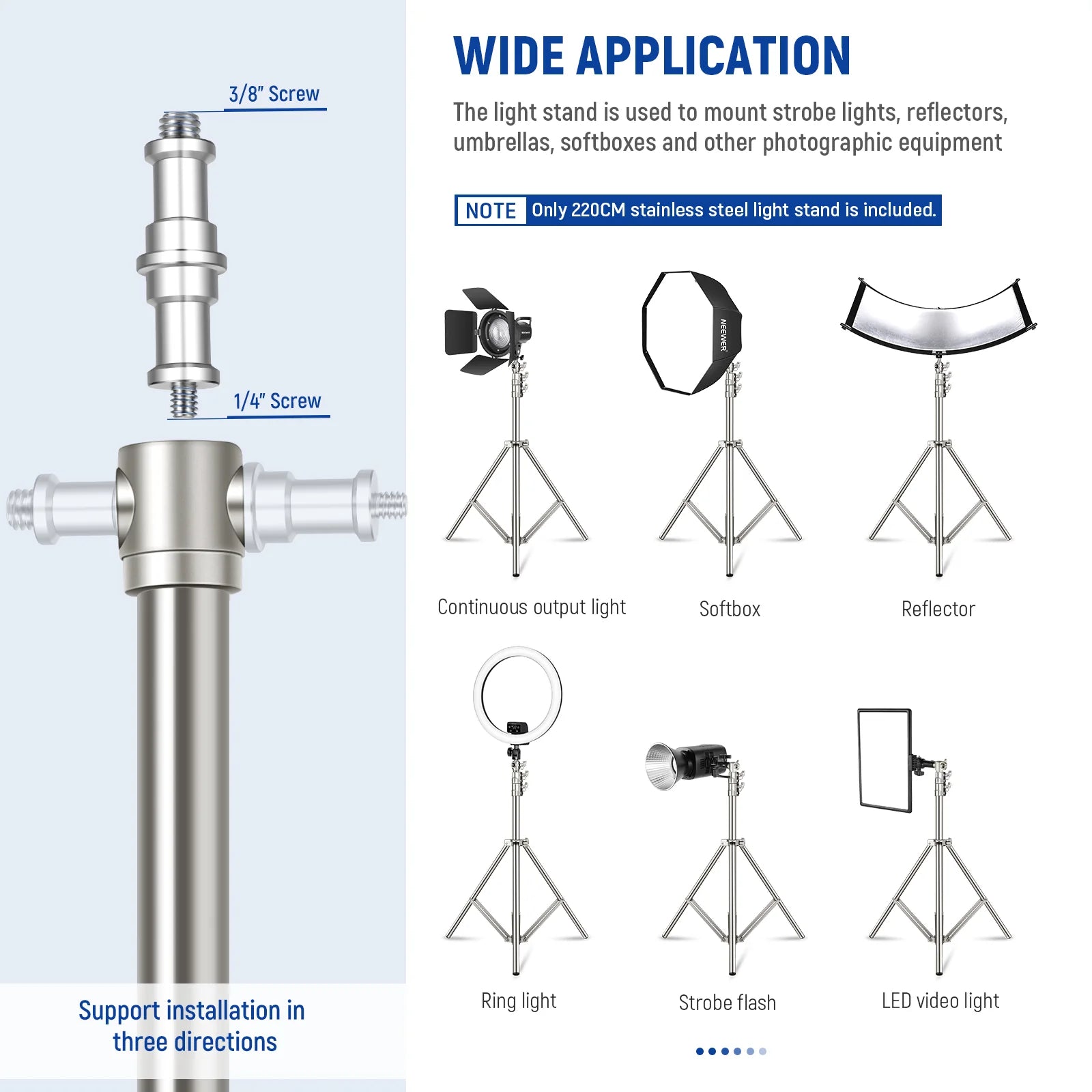 Trípode de Iluminación NEEWER ST-300SS de Acero Inoxidable (126–300 cm)