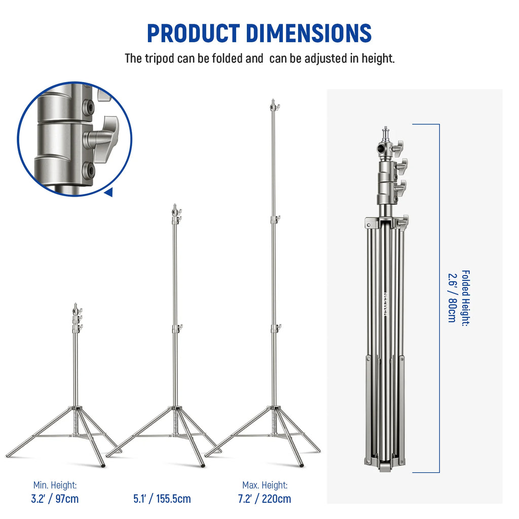 Trípode de Iluminación NEEWER ST-300SS de Acero Inoxidable (126–300 cm)