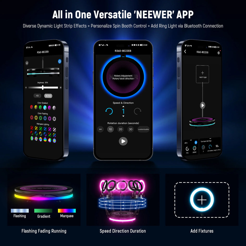 Cabina Fotográfica 360° NEEWER R360 100 cm con Tira LED RGB y Control Inteligente