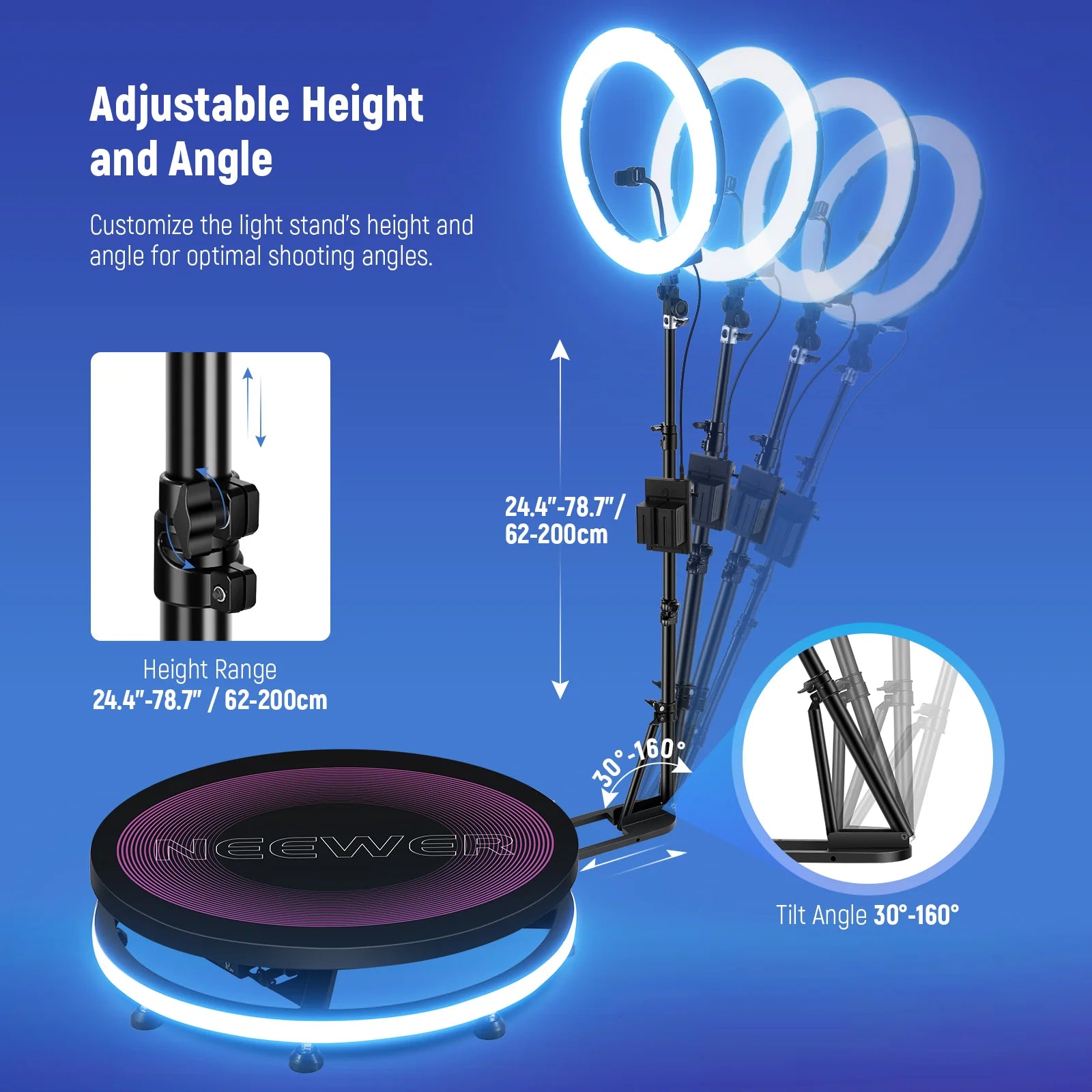 Cabina Fotográfica 360° NEEWER R360 100 cm con Tira LED RGB y Control Inteligente