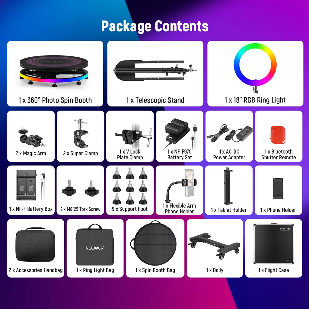 Cabina Fotográfica 360° NEEWER R360 100 cm con Tira LED RGB y Control Inteligente