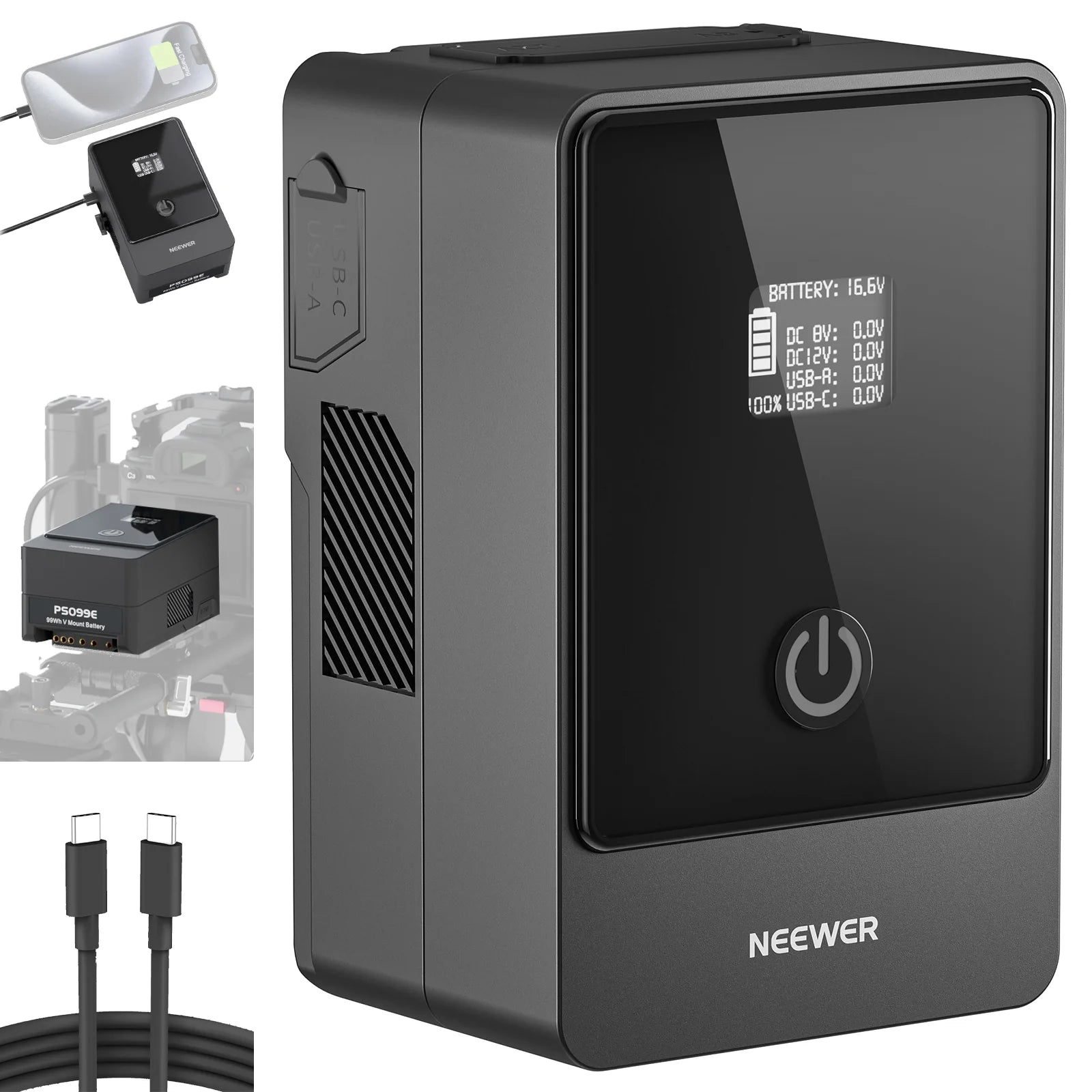 Batería V-Mount NEEWER PS099E 99Wh con Carga Rápida PD 65W