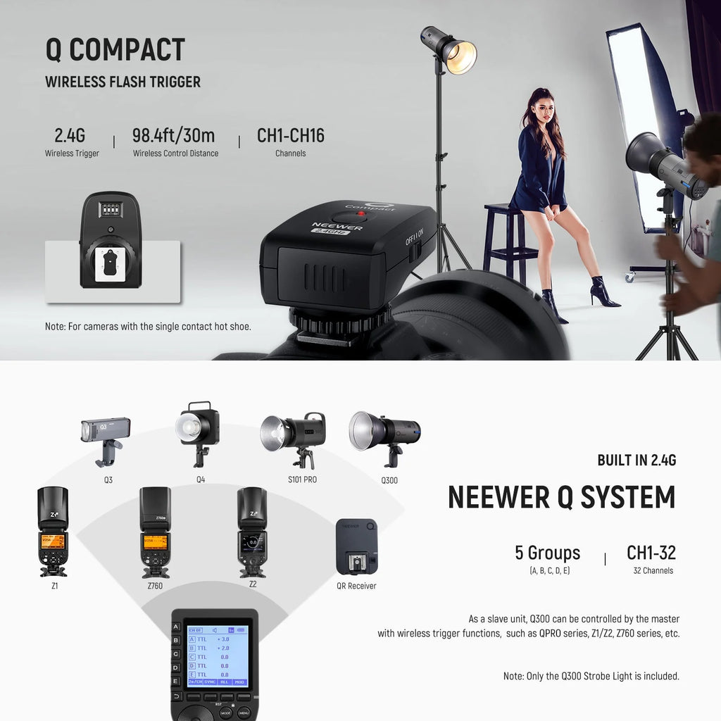 Flash Estroboscópico de Exterior NEEWER Q300 300Ws con Sistema Inalámbrico 2.4G