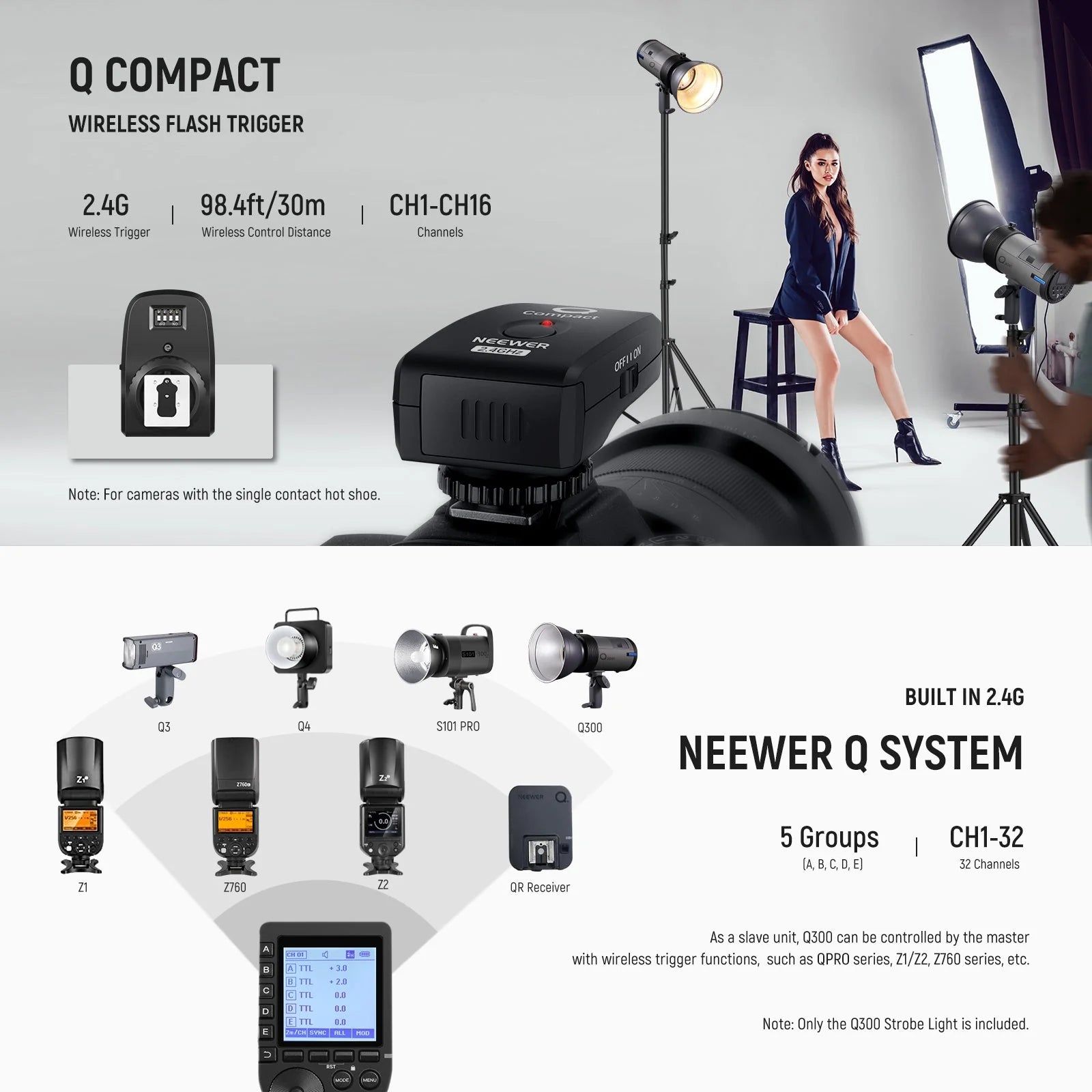 Flash Estroboscópico de Exterior NEEWER Q300 300Ws con Sistema Inalámbrico 2.4G