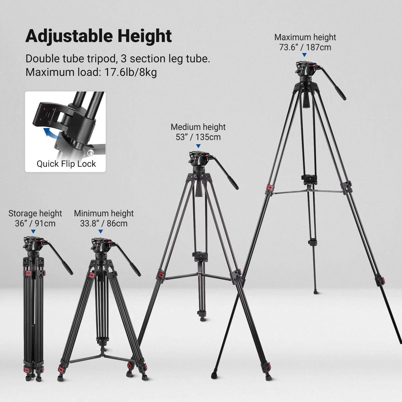 Trípode Profesional para Video NEEWER TP74 74" con Cabezal Fluido