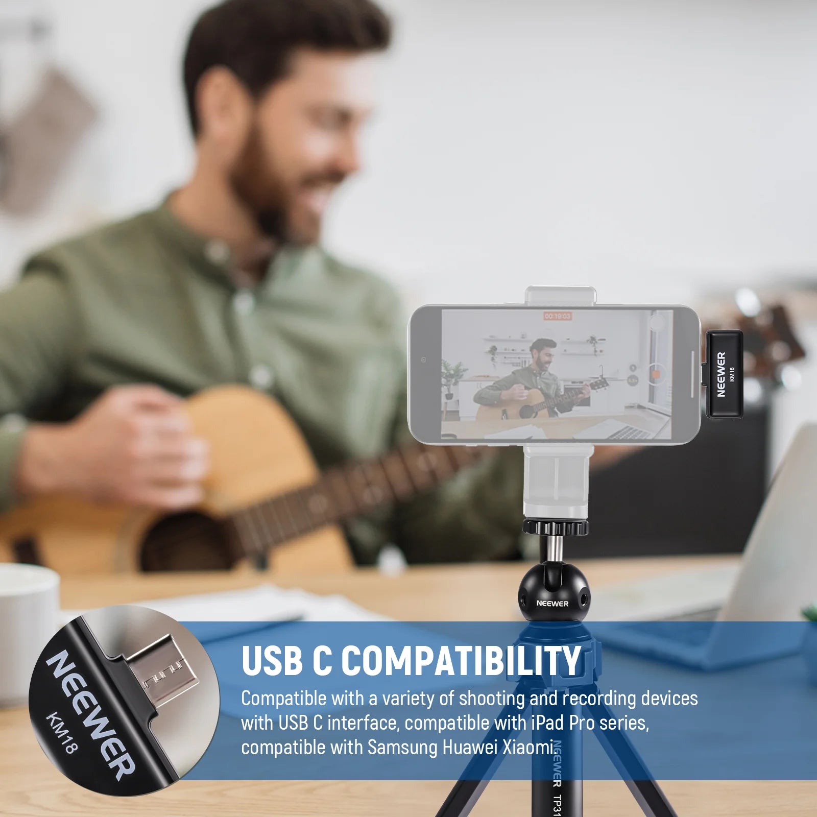 Sistema de Micrófonos Inalámbricos Lavalier NEEWER KM18 para USB-C