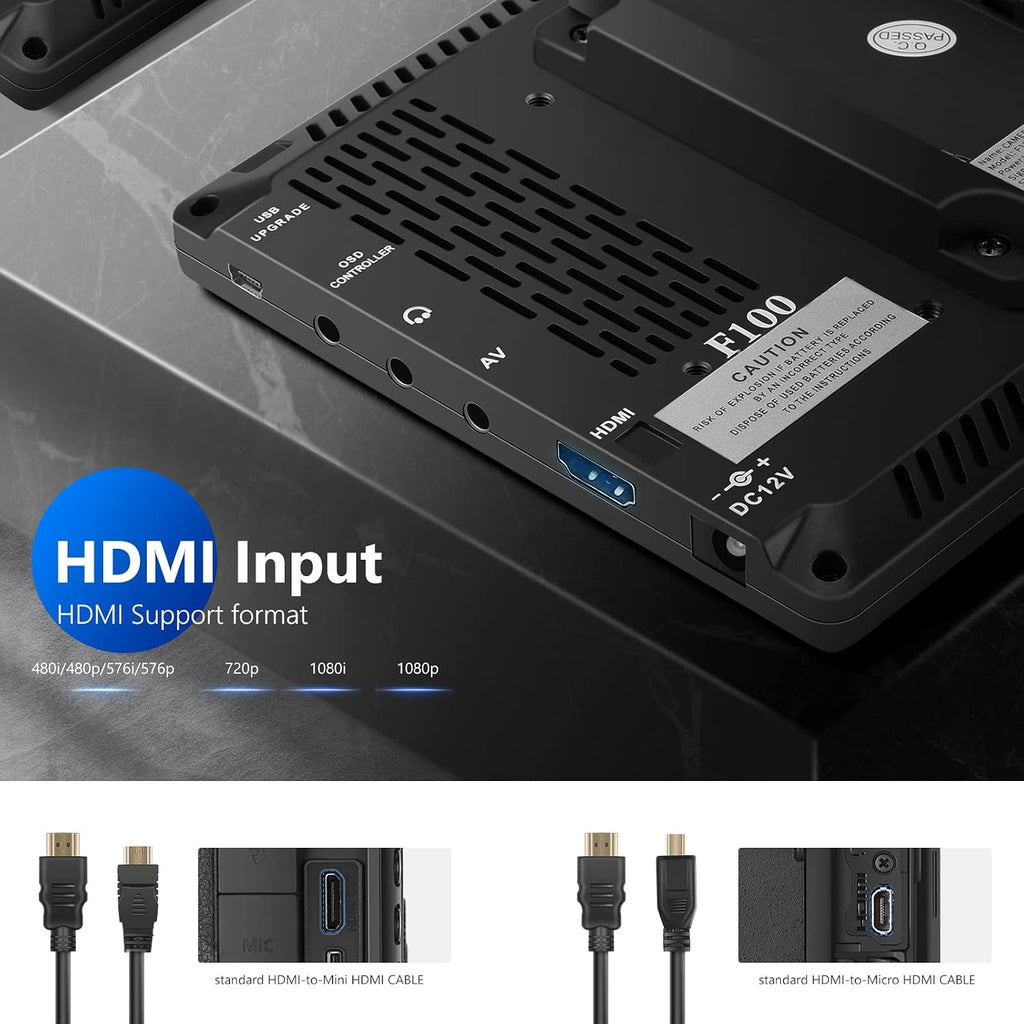 Monitor de Campo NEEWER F100 de 7" IPS HD con Batería Incluida