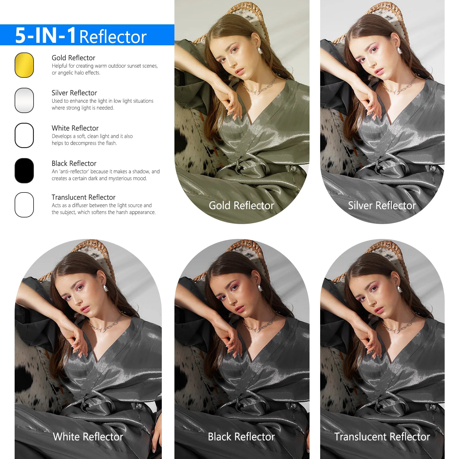 Reflector/Difusor Portátil 5 en 1 NEEWER – 80 × 120 cm