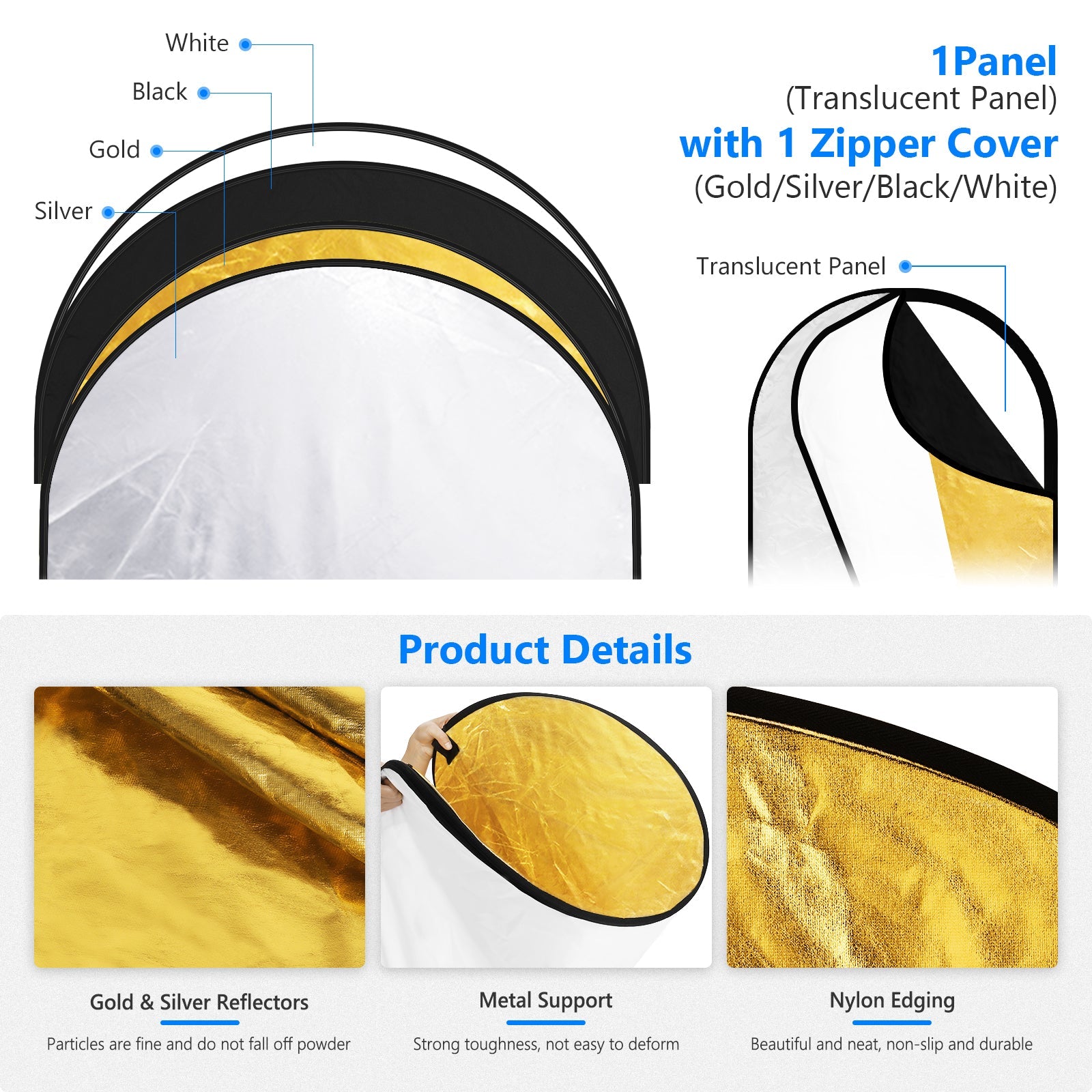 Reflector/Difusor Portátil 5 en 1 NEEWER – 80 × 120 cm