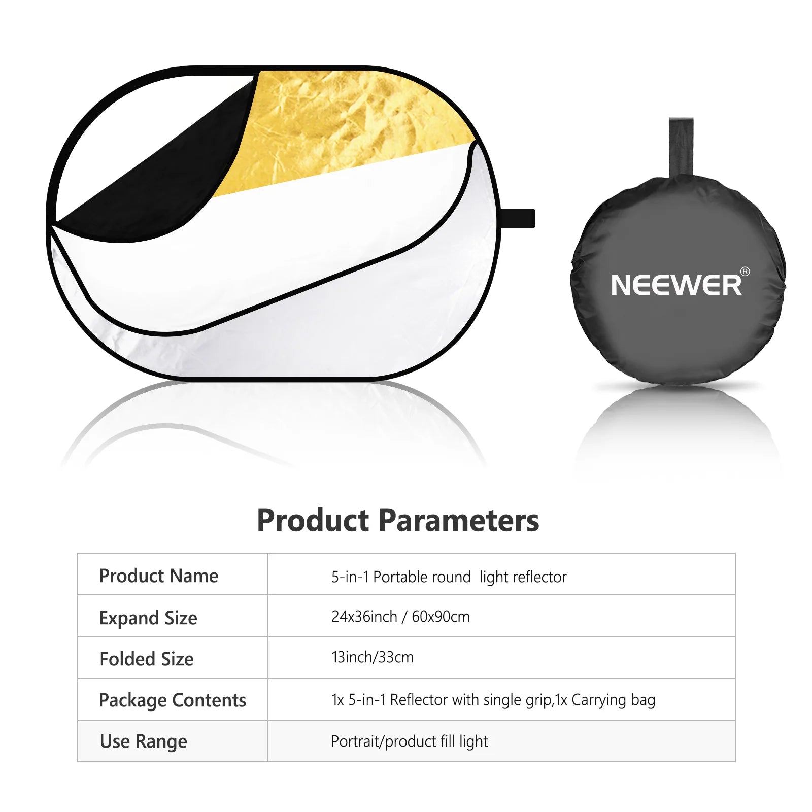 Reflector/Difusor Portátil 5 en 1 NEEWER – 80 × 120 cm