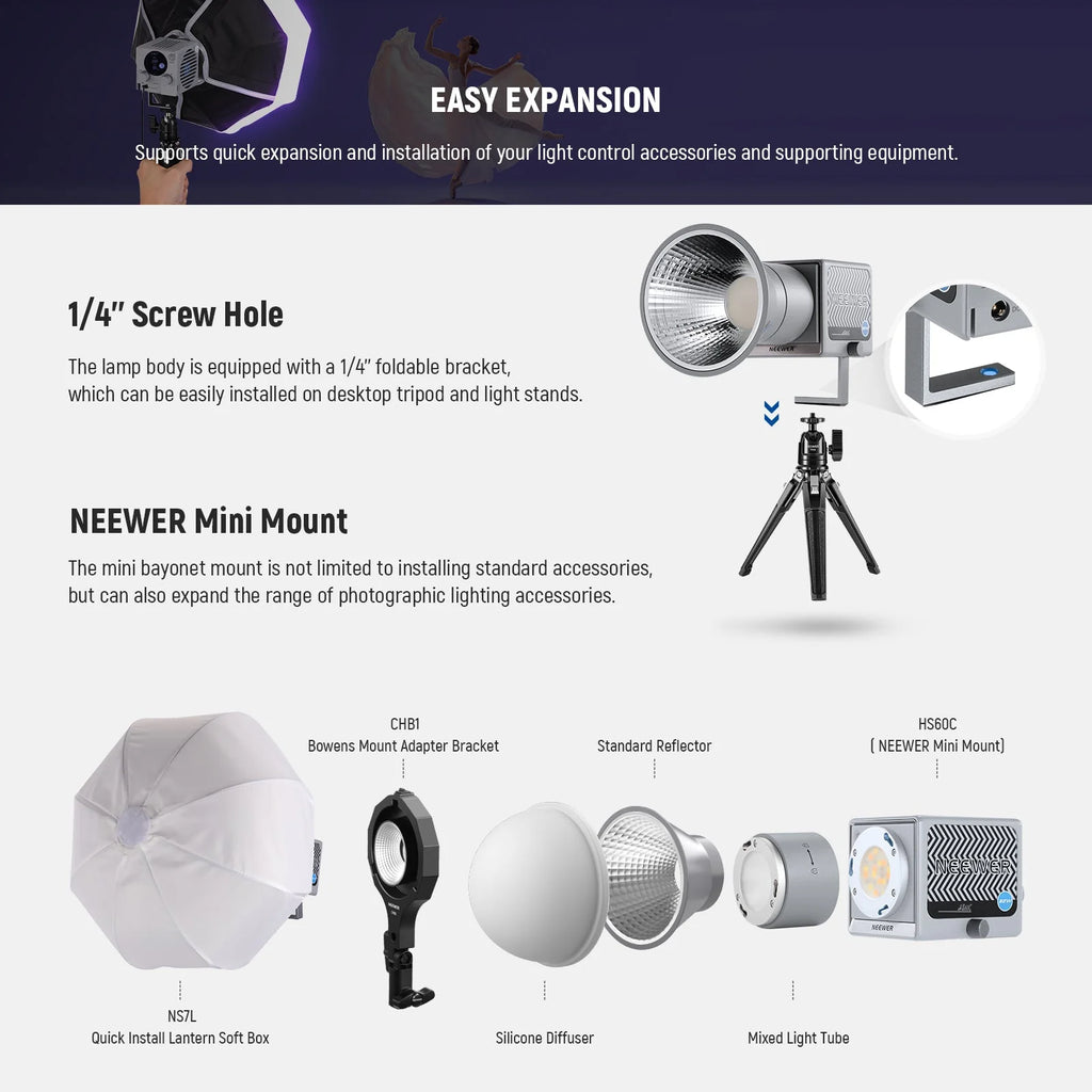 NEEWER HS60C 60W Luz LED RGB Portátil COB para Video
