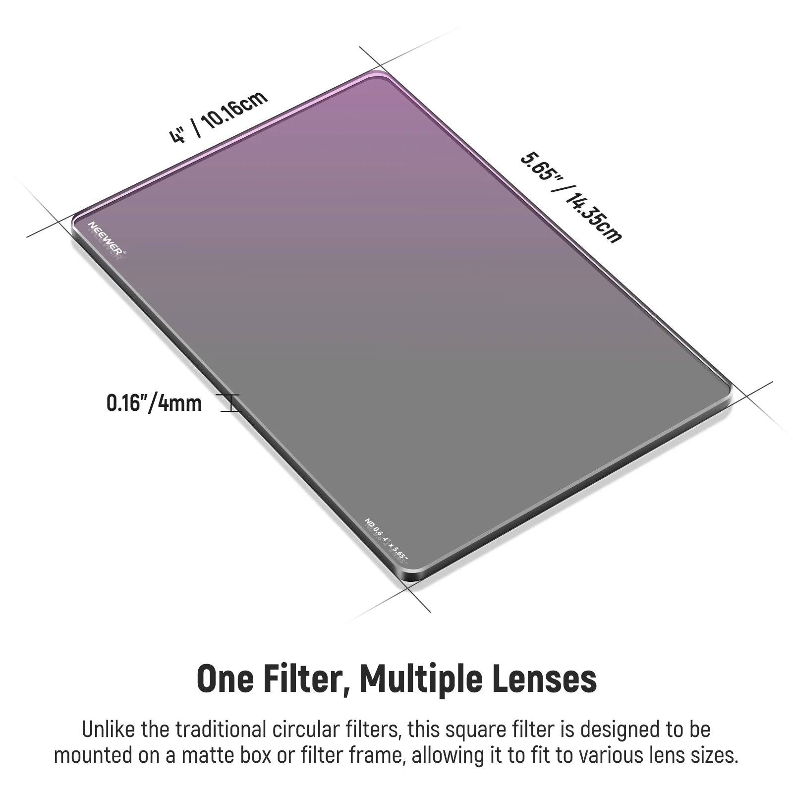 Filtro ND Cuadrado ND1.2 NEEWER 4"x5.65" para Matte Box