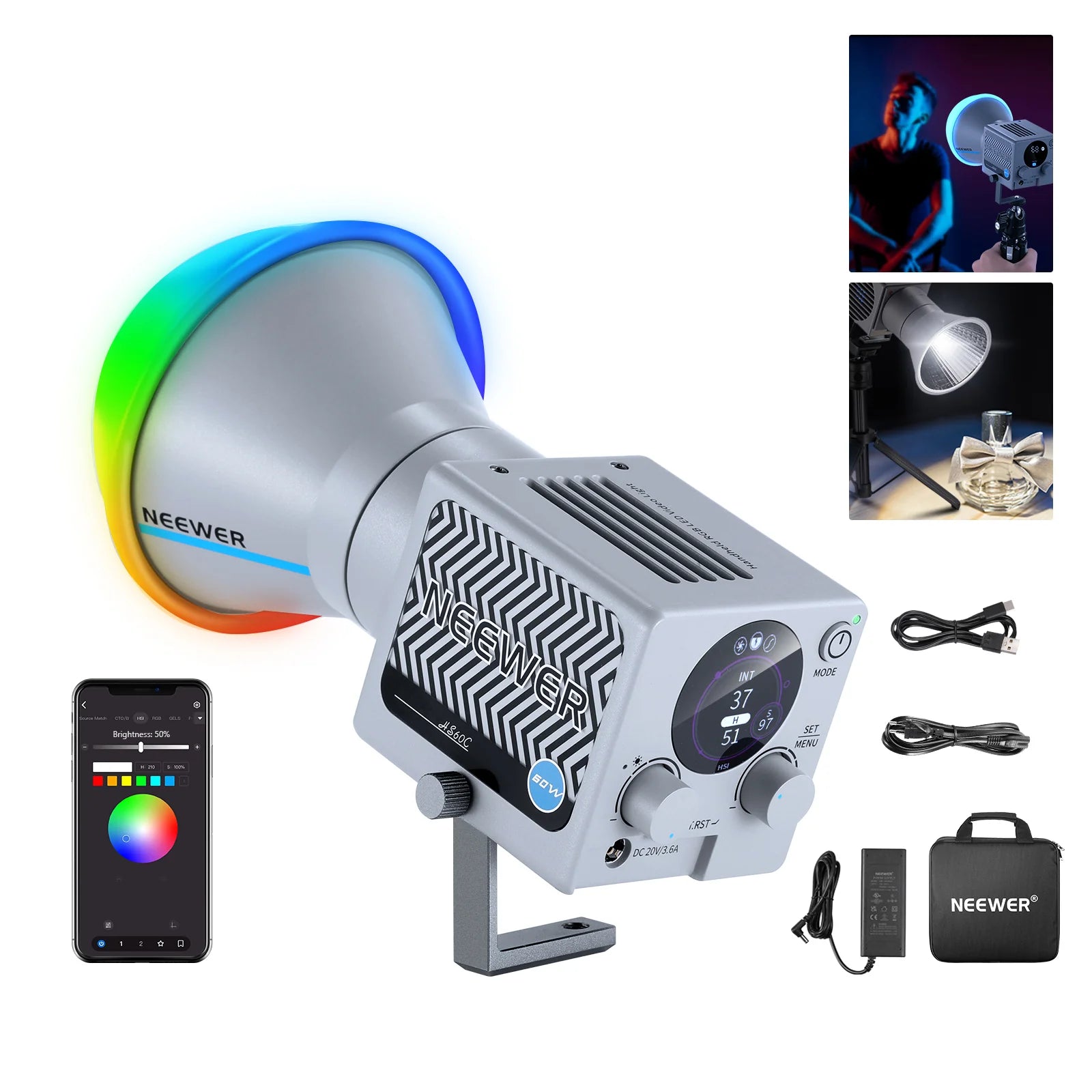 NEEWER HS60C 60W Luz LED RGB Portátil COB para Video