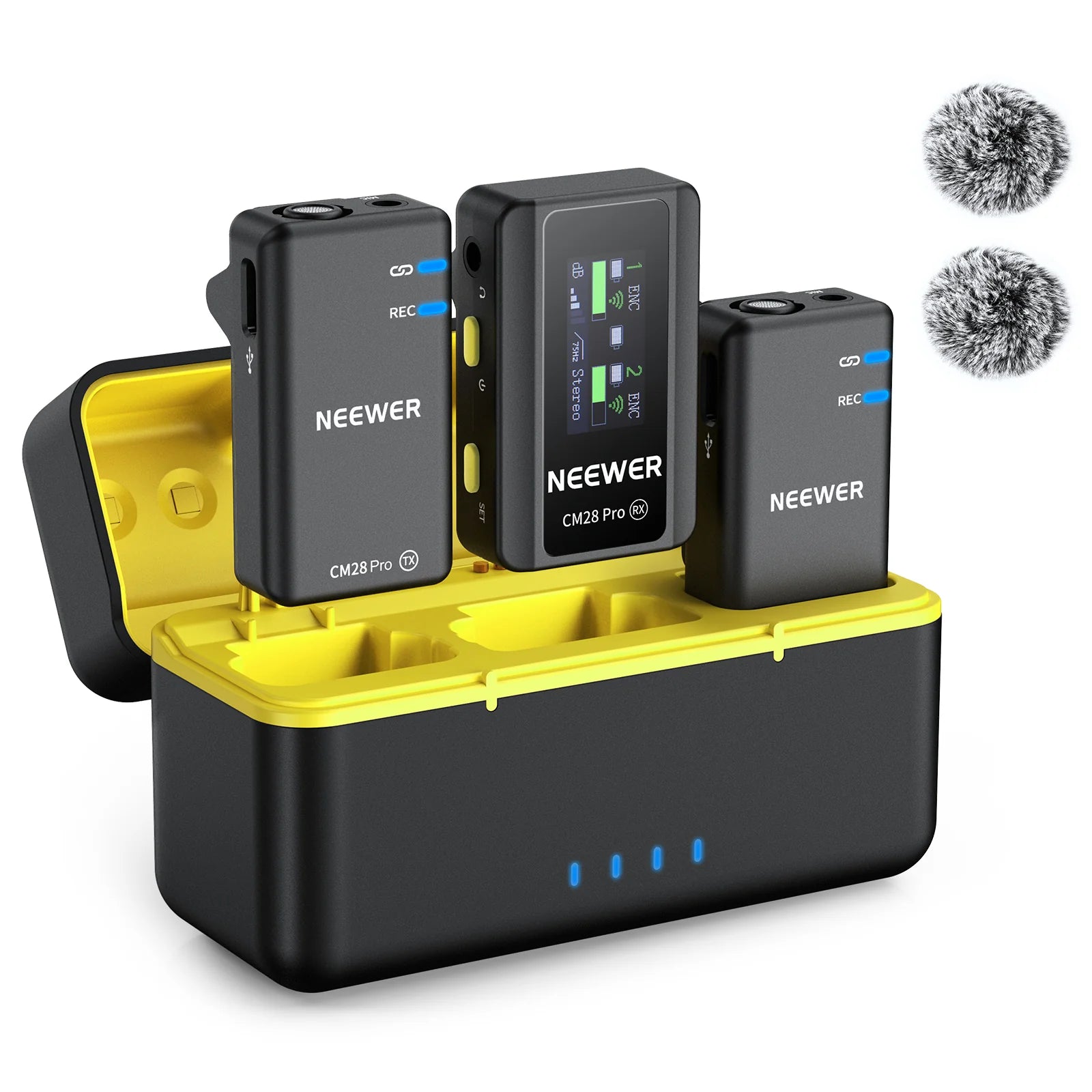 Sistema de Micrófonos Inalámbricos Lavalier NEEWER CM28 PRO con Estuche de Carga