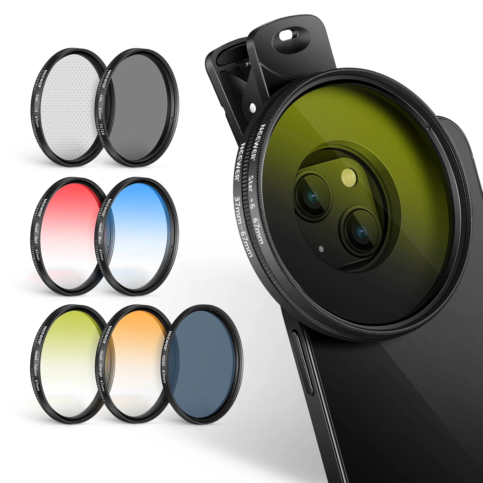 Kit de Filtros Clip-On NEEWER para Smartphone y Cámara 67mm